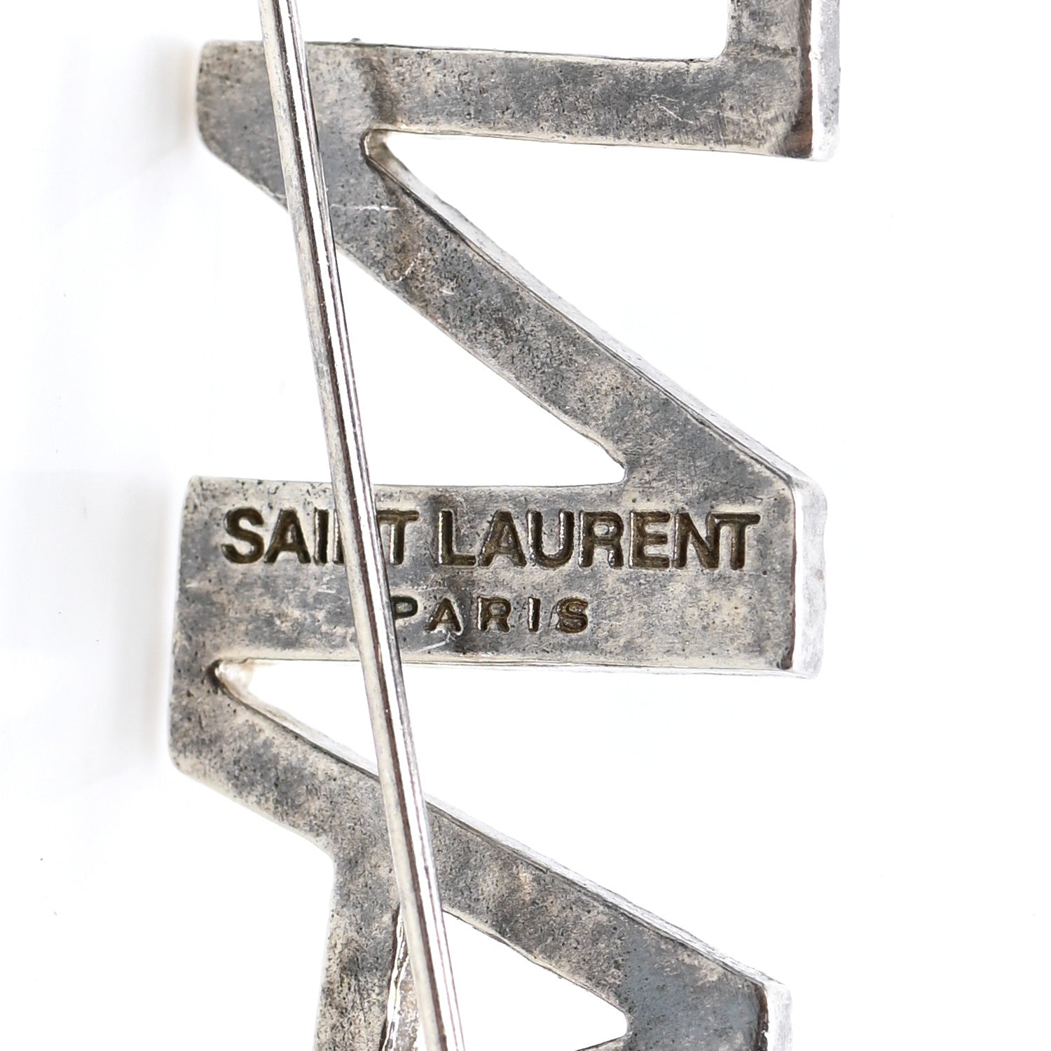 Saint Laurent Brass Crystal Logo Brooch Set Silver 4 of 5