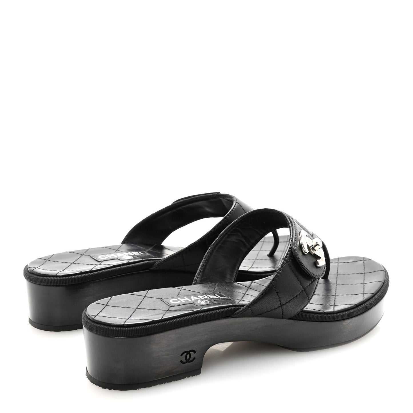 Lambskin Quilted Turnlock CC Platform Thong Sandals 39 Black