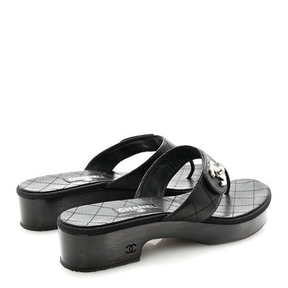 Chanel Lambskin Quilted Turnlock CC Platform Thong Sandals 39 Black 5 of 8