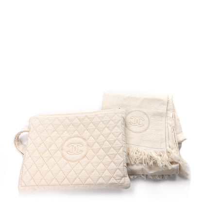 Chanel Cotton Quilted CC Beach Towel Pouch Set Ivory 4 of 4