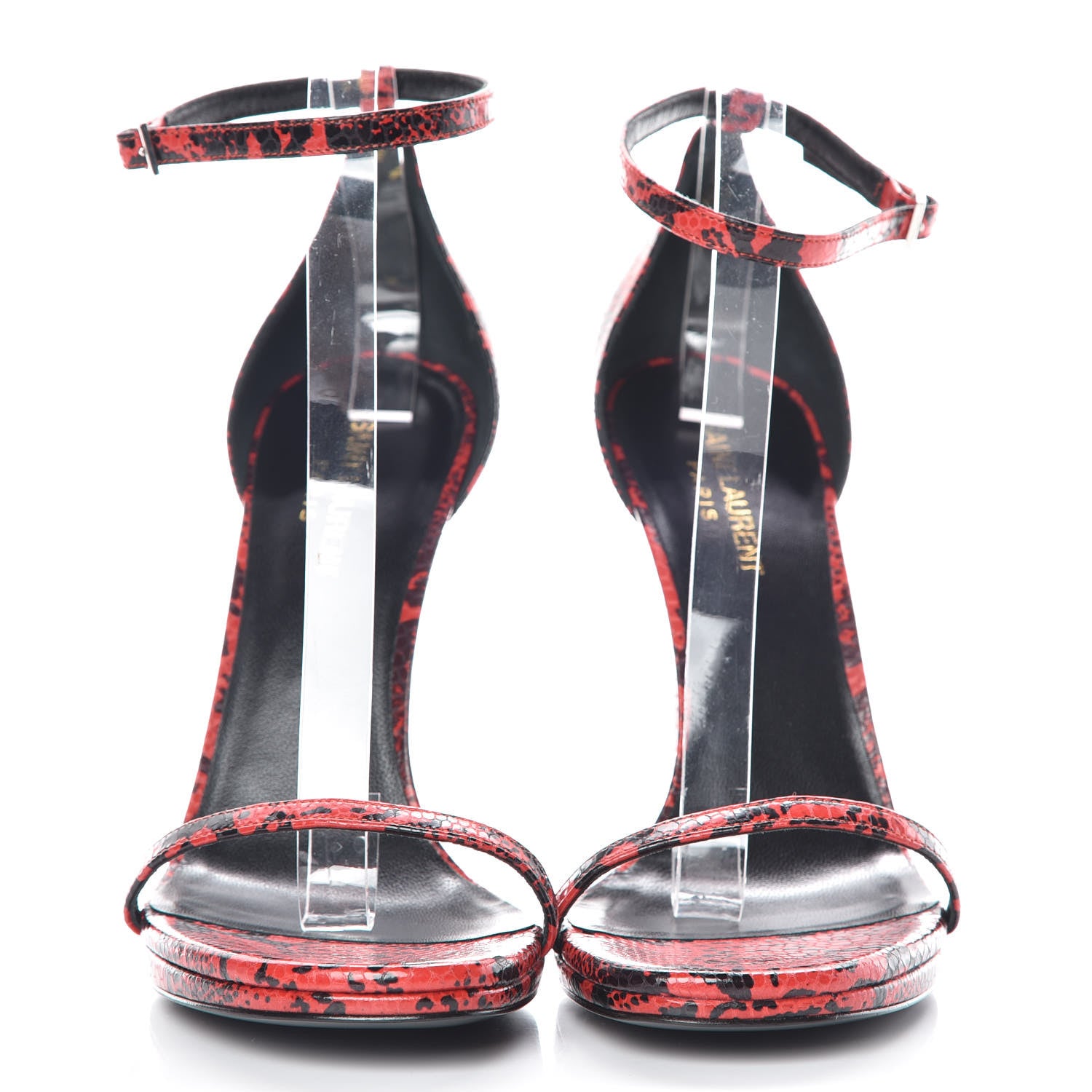 Saint Laurent Python Calfskin Embossed Jane 105 Ankle Strap Sandals 39.5 Red Black 2 of 8