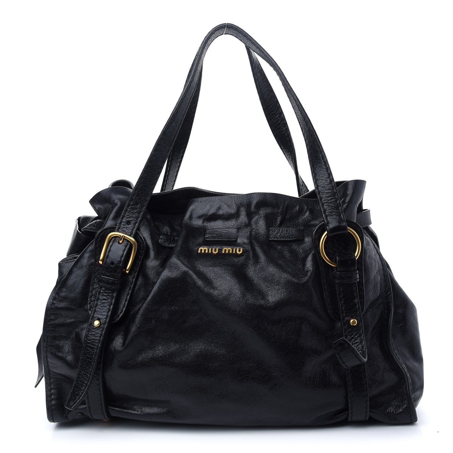 Vitello Drawstring Bow Satchel Black