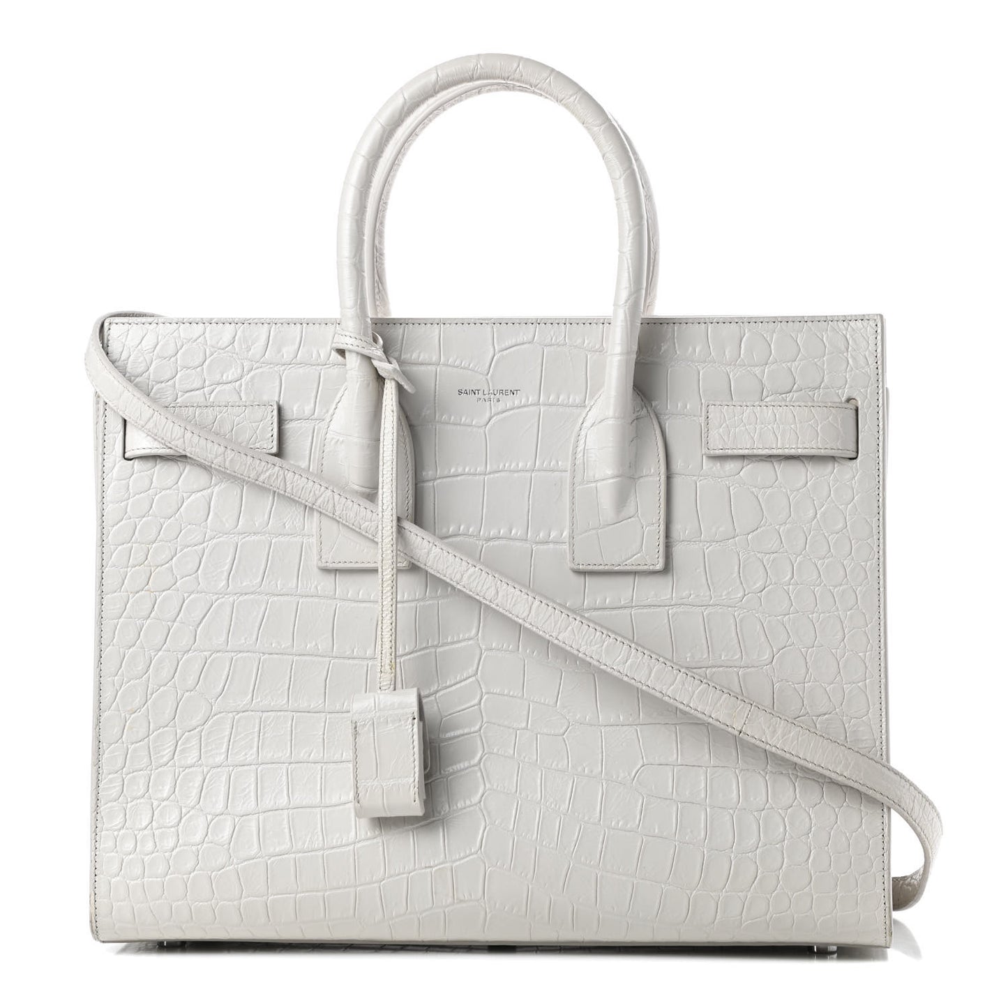 Calfskin Crocodile Embossed Small Sac De Jour White Souffle