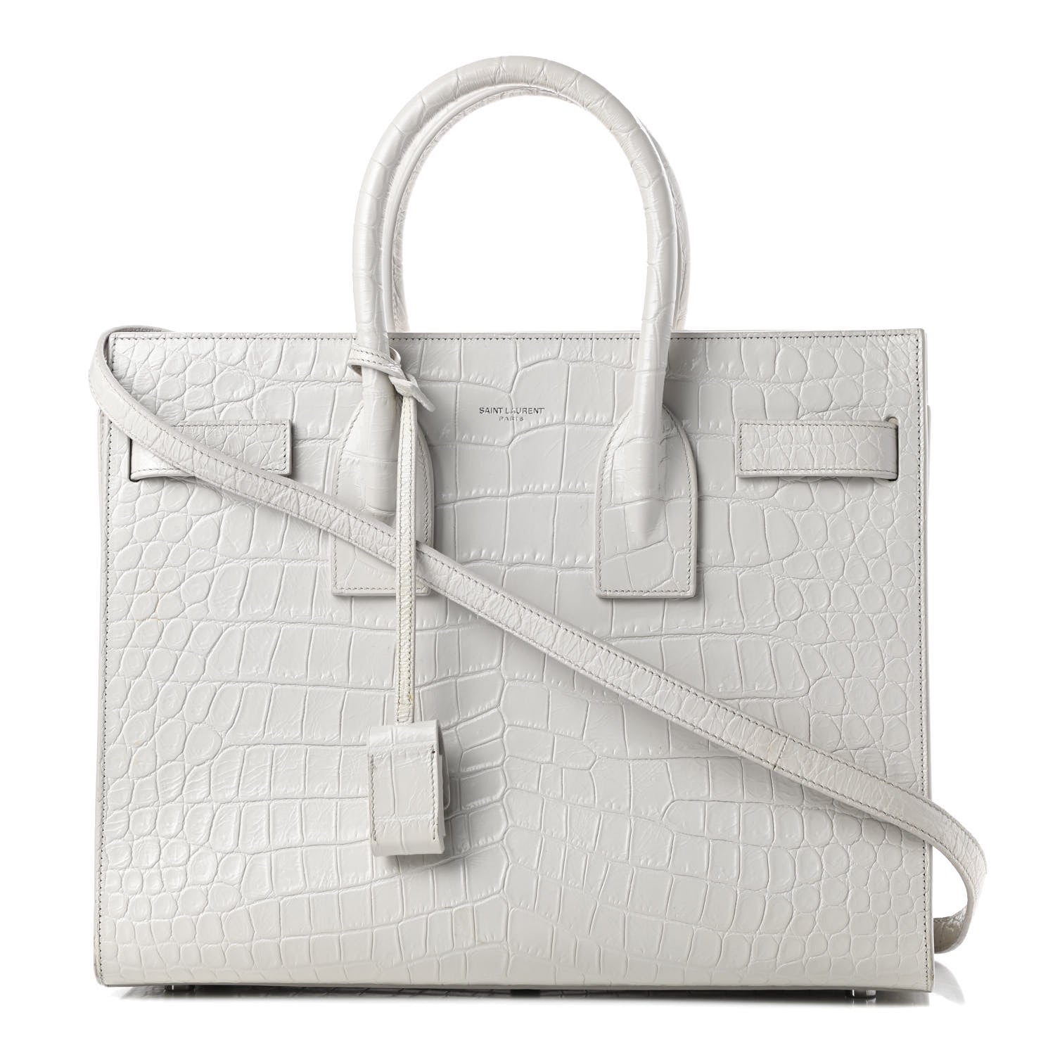 Saint Laurent Calfskin Crocodile Embossed Small Sac De Jour White Souffle 1 of 19