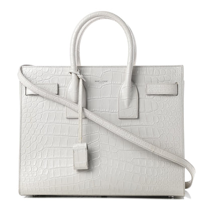 Saint Laurent Calfskin Crocodile Embossed Small Sac De Jour White Souffle 1 of 19