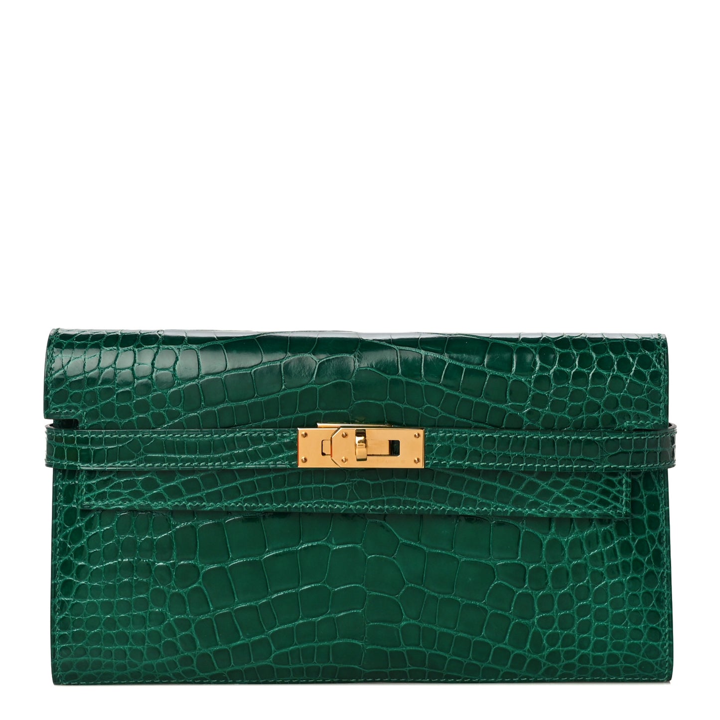 Shiny Alligator Kelly Longue Wallet Vert Emeraude