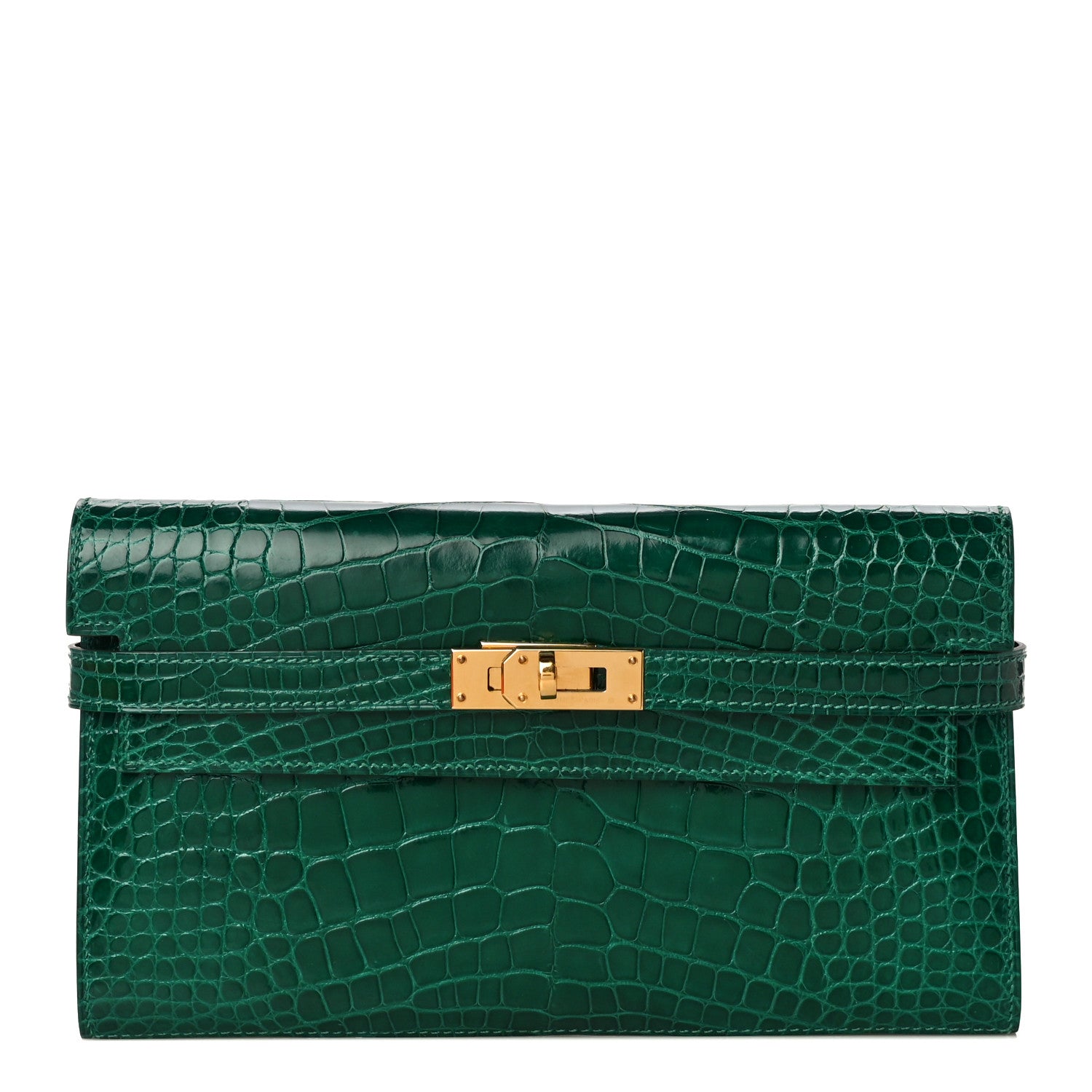 Hermes Shiny Alligator Kelly Longue Wallet Vert Emeraude 1 of 10