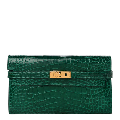 Hermes Shiny Alligator Kelly Longue Wallet Vert Emeraude 1 of 10