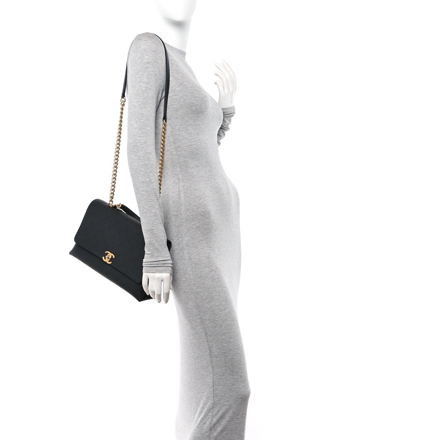 Chanel Grained Calfskin Stitched Flap Black 2 of 13