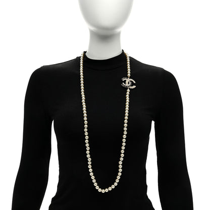 Chanel Pearl Crystal Lambskin CC Long Necklace Gold Black 2 of 4