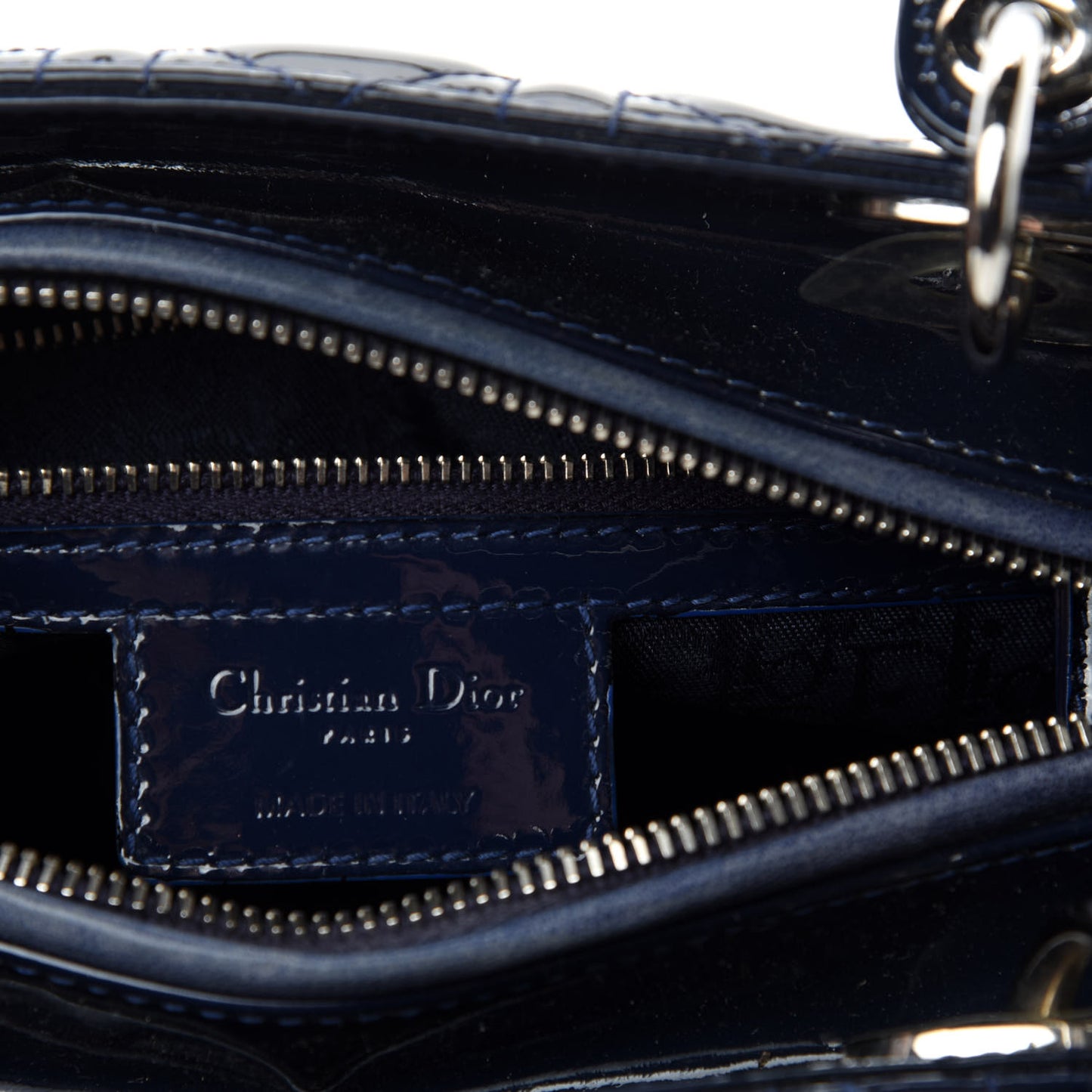 Patent Cannage Medium Lady Dior Navy Blue