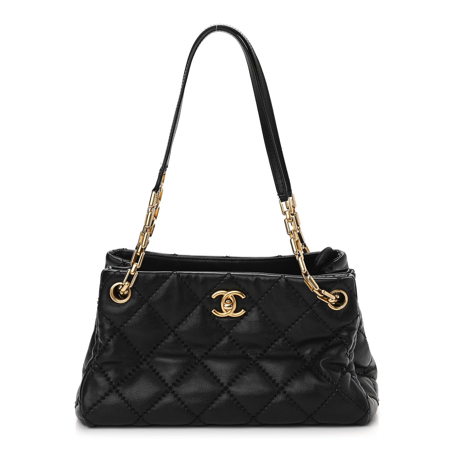 Chanel Calfskin Stitched Small Retro Chain Tote Black 1 of 10