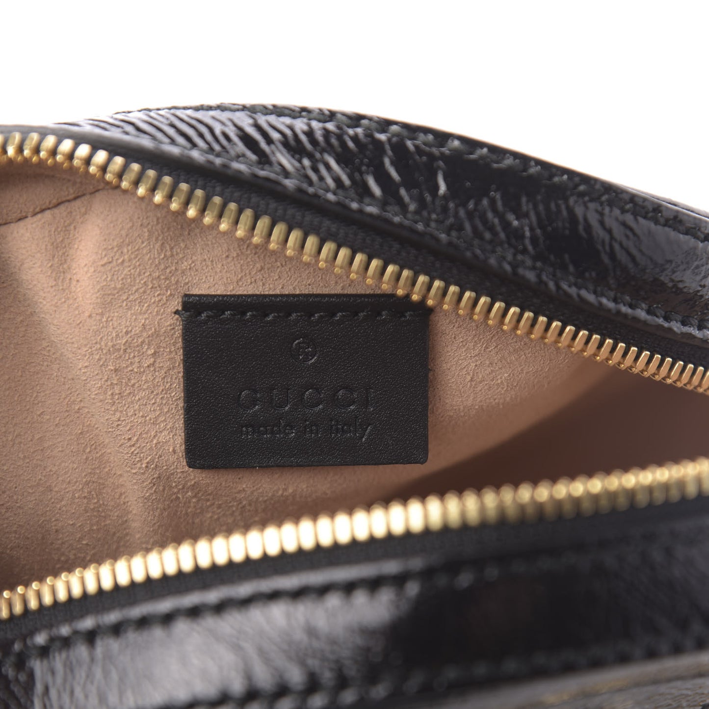 Suede Patent Web Mini Ophidia Round Shoulder Bag Black