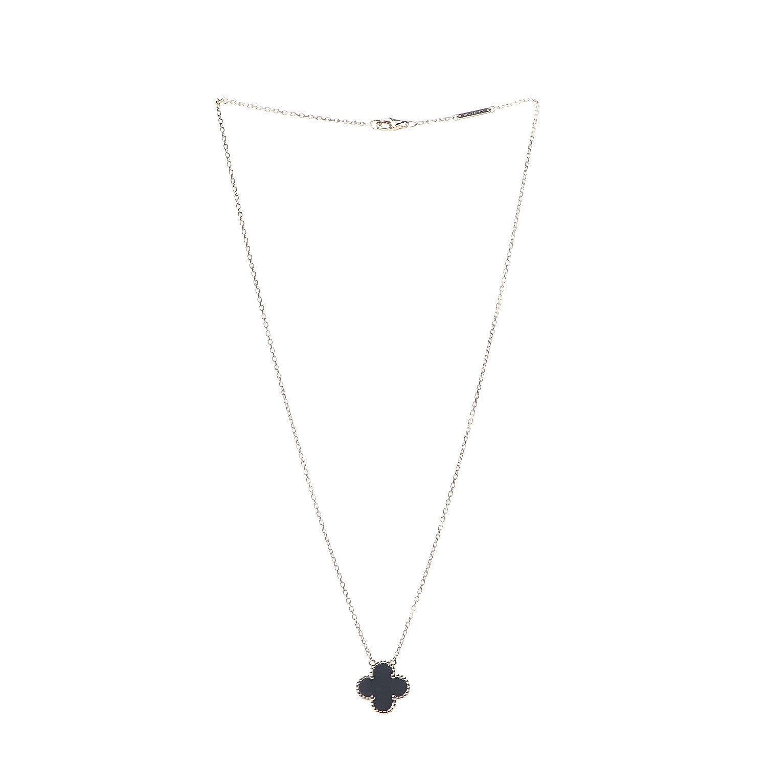 Van Cleef & Arpels 18K Yellow Gold Black Onyx Vintage Alhambra Pendant Necklace 3 of 5