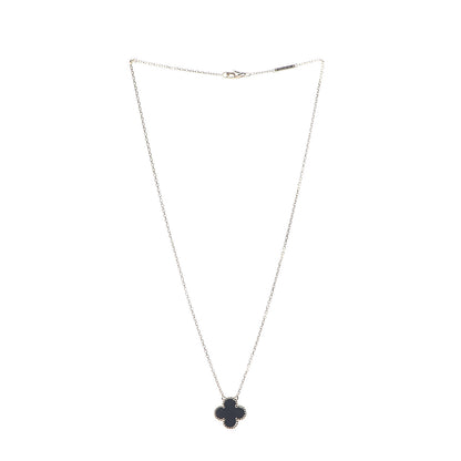 Van Cleef & Arpels 18K Yellow Gold Black Onyx Vintage Alhambra Pendant Necklace 3 of 5