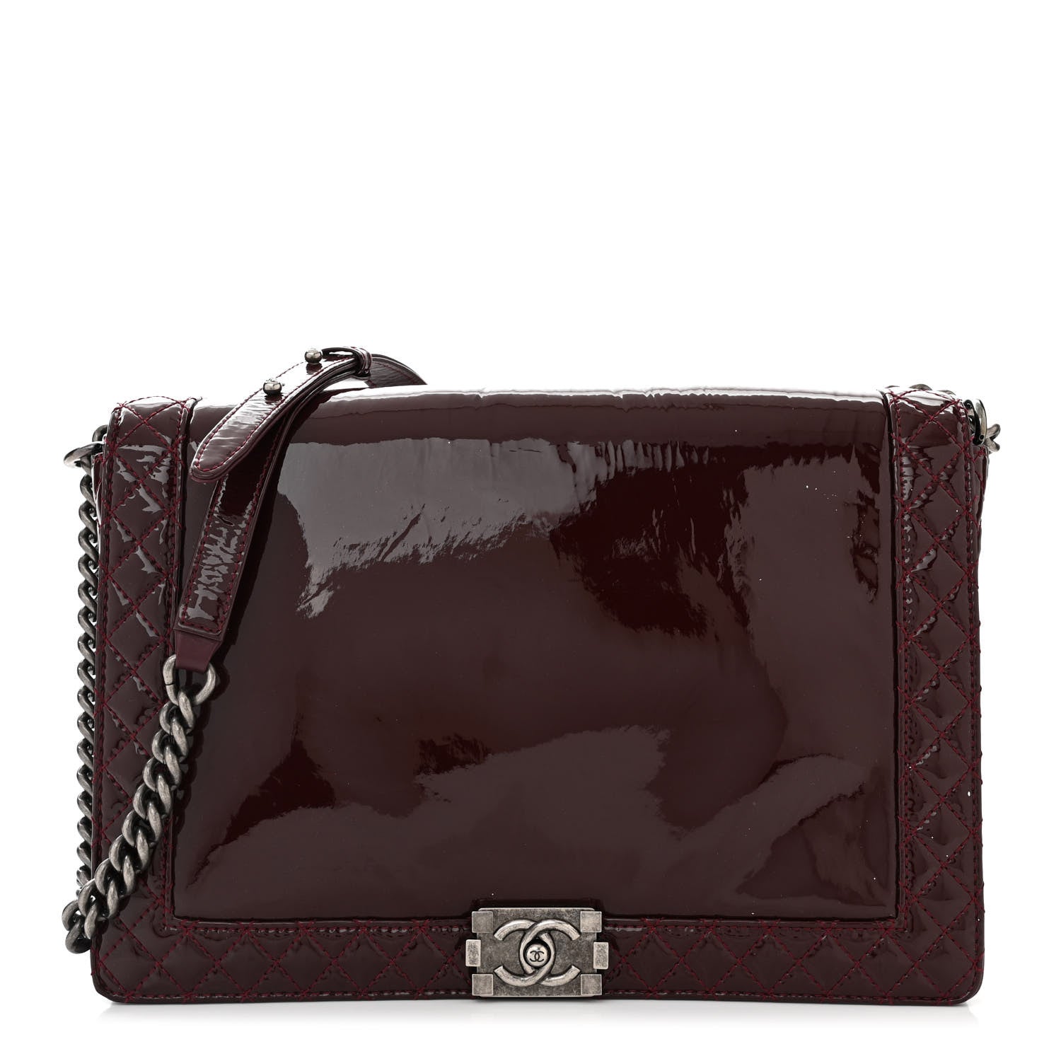Chanel Patent Large Boy Reverso Flap Burgundy 1 of 14