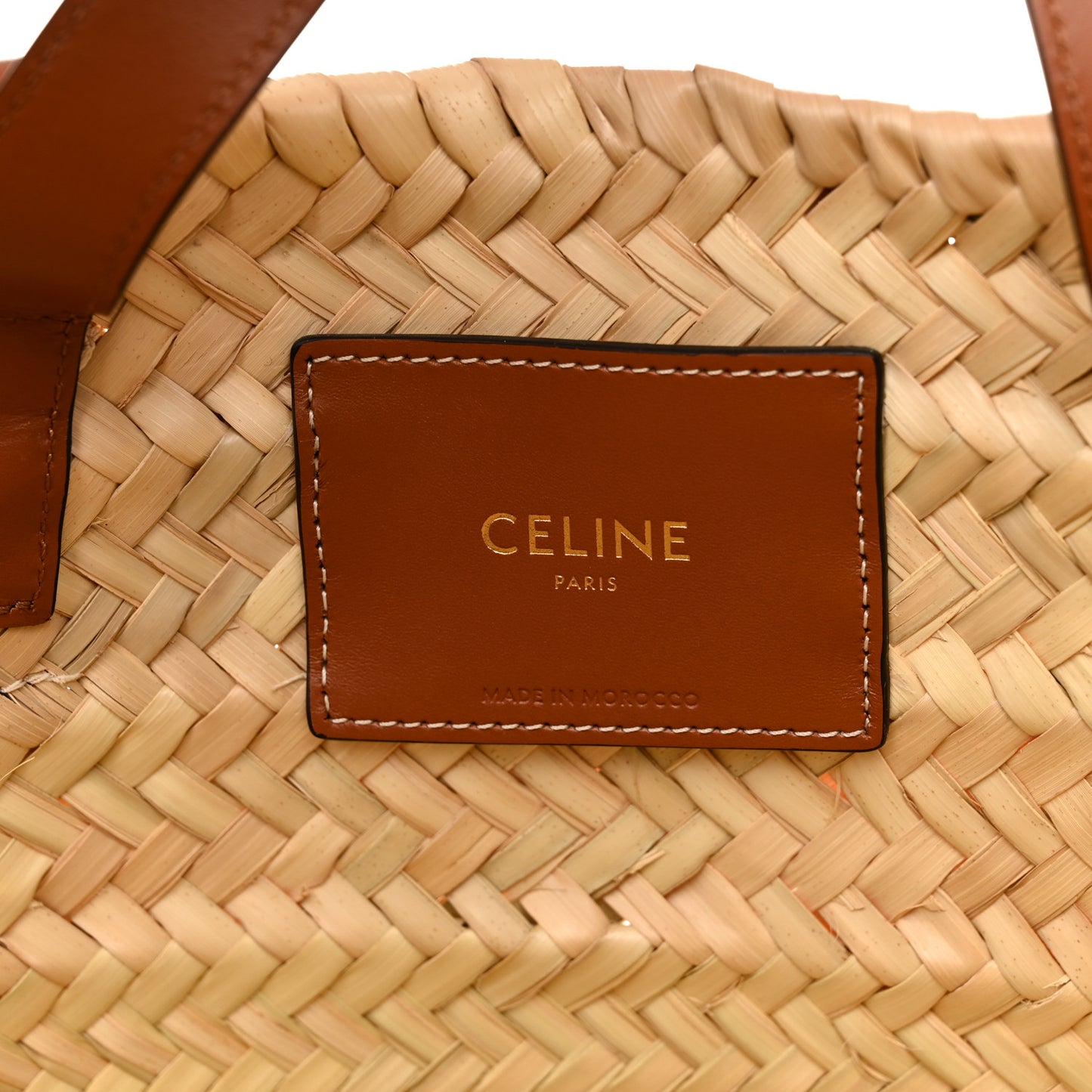 Raffia Calfskin Triomphe Medium Panier Tan