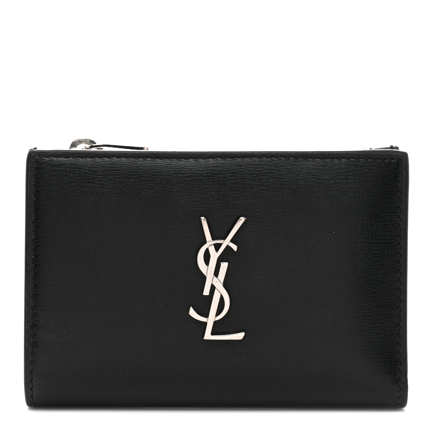 Calfskin Monogram Bi Fold Zipped Wallet Black