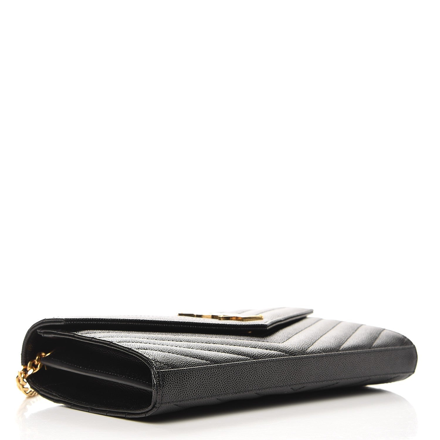 Saint Laurent Grain De Poudre Matelasse Chevron Monogram Chain Wallet Black 4 of 6