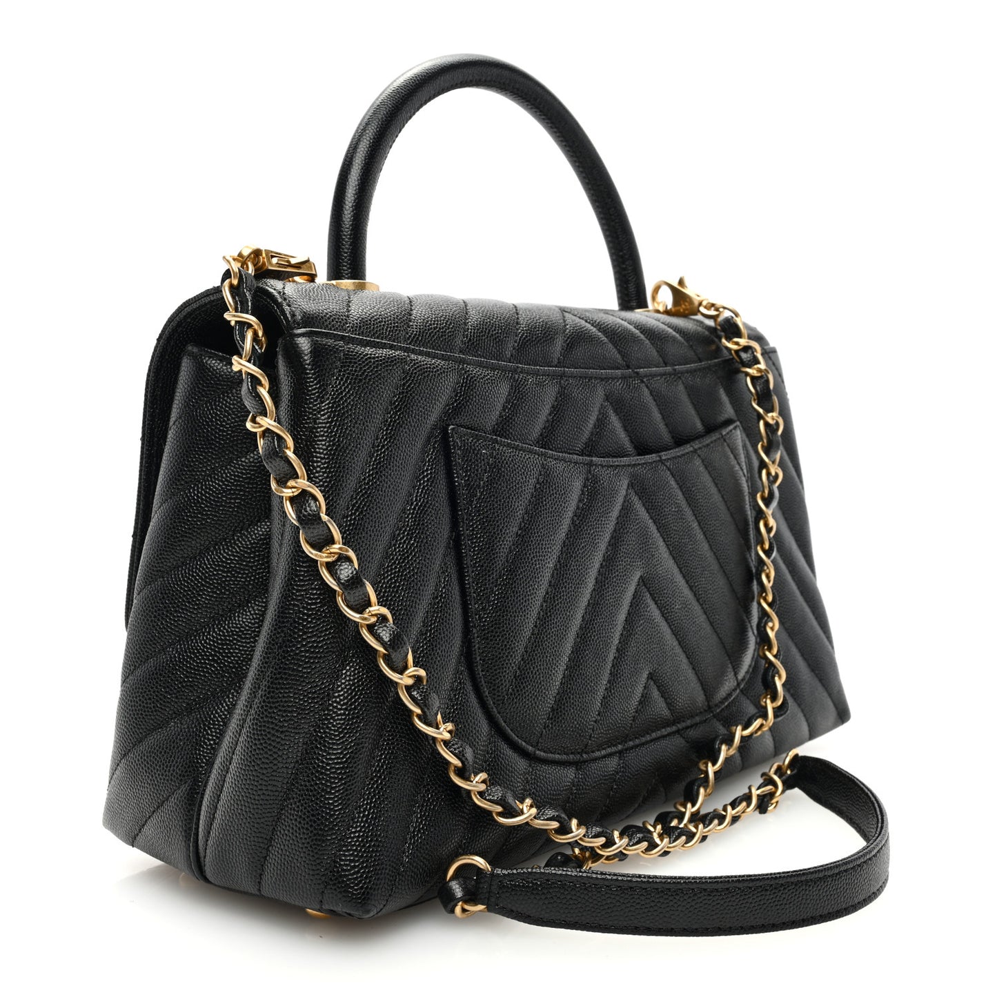 Caviar Chevron Quilted Small Coco Handle Flap Black