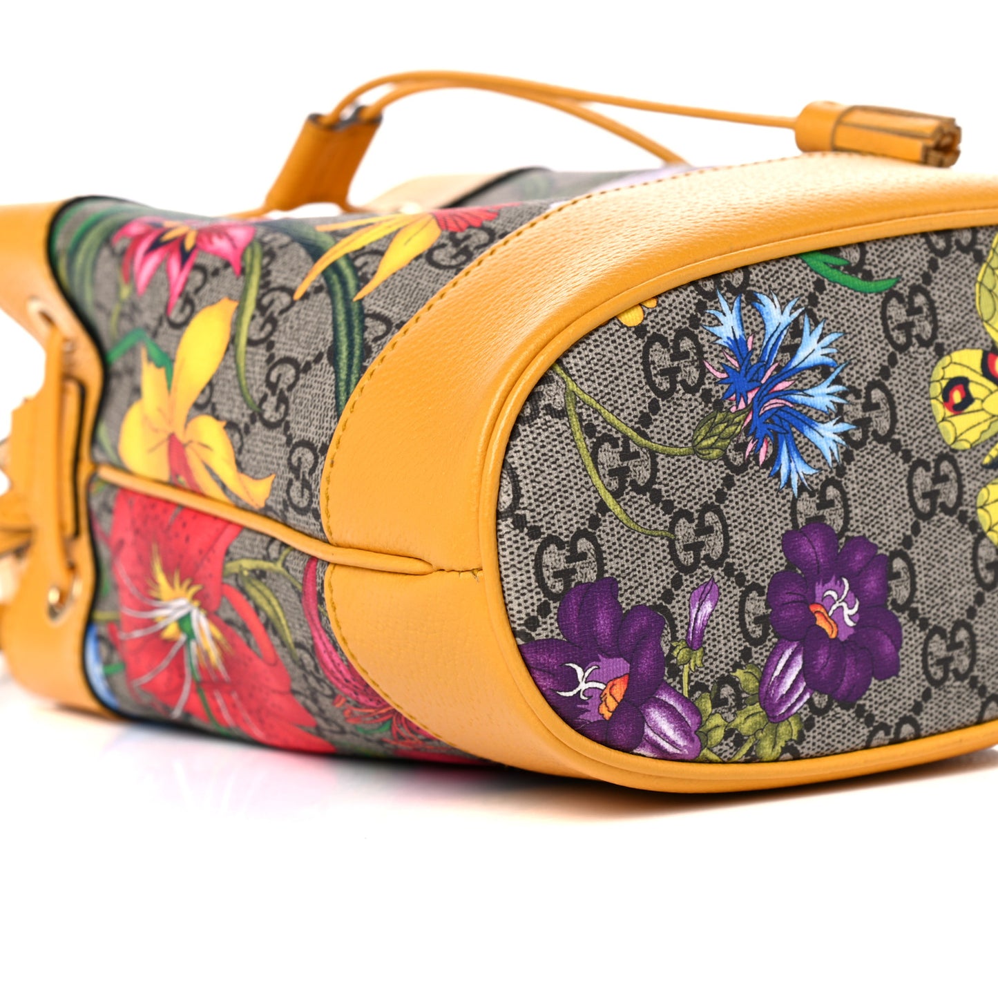 GG Supreme Monogram Flora Small Ophidia Bucket Bag Beige Multicolor Crop