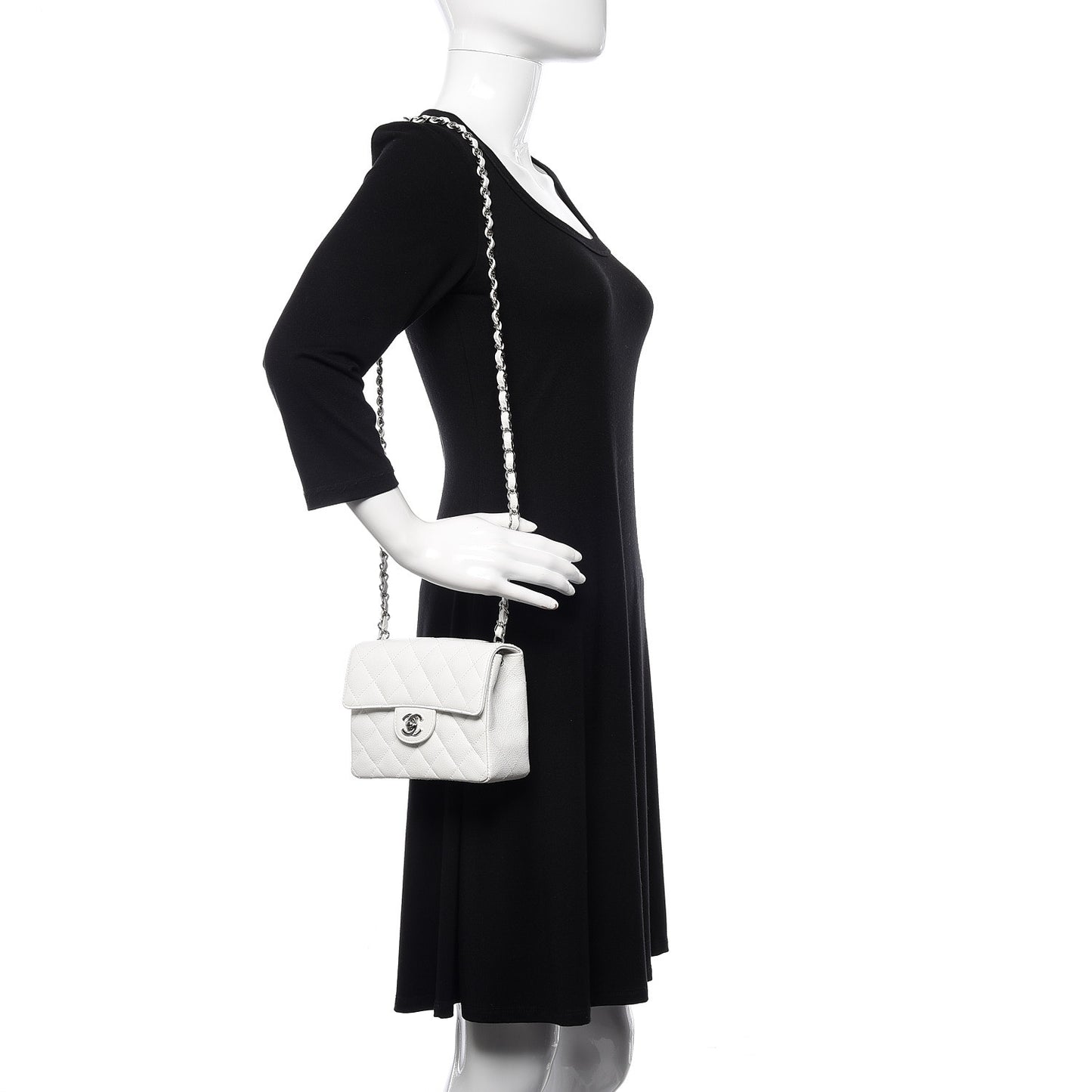 Caviar Quilted Mini Square Flap White
