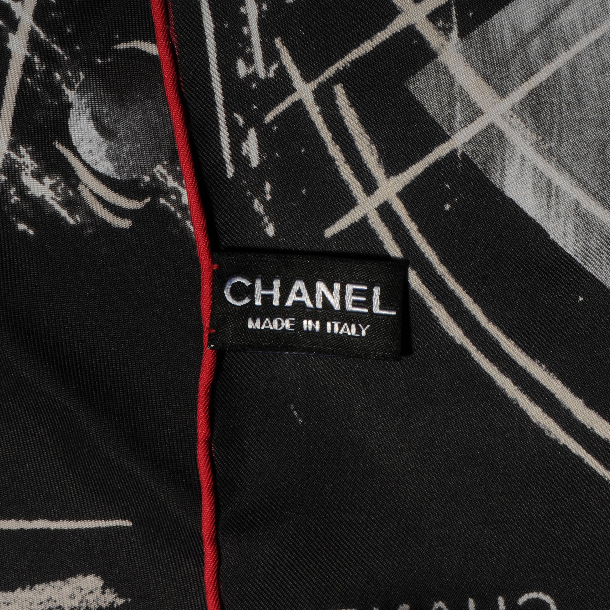 Chanel Silk Camellia CC Pearl Scarf Black 4 of 5