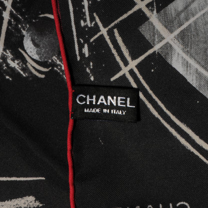 Chanel Silk Camellia CC Pearl Scarf Black 4 of 5