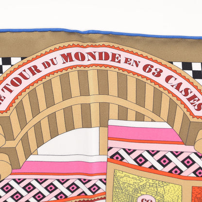 Hermes Silk Le Tour Du Monde En 63 Cases Scarf 90 Biege Jaune Rose 5 of 6
