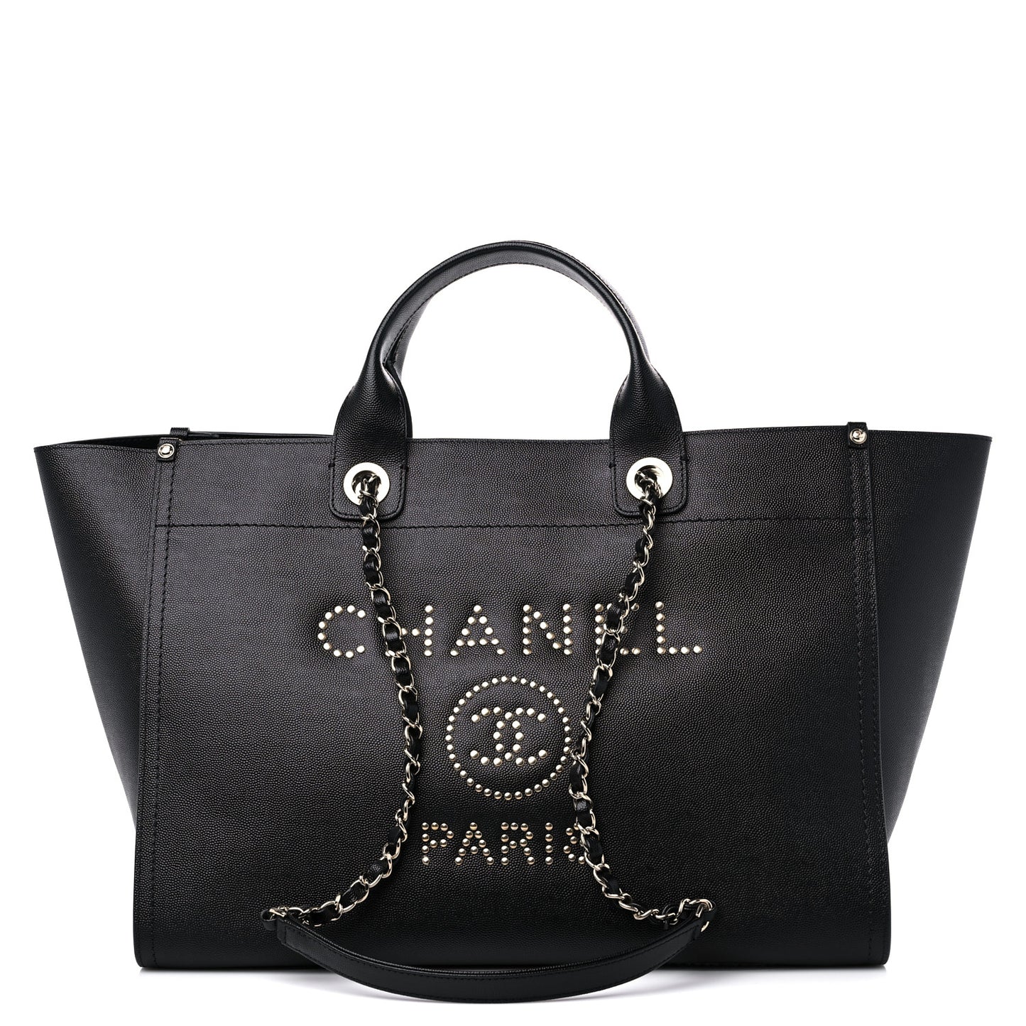 Caviar Medium Studded Deauville Tote Black