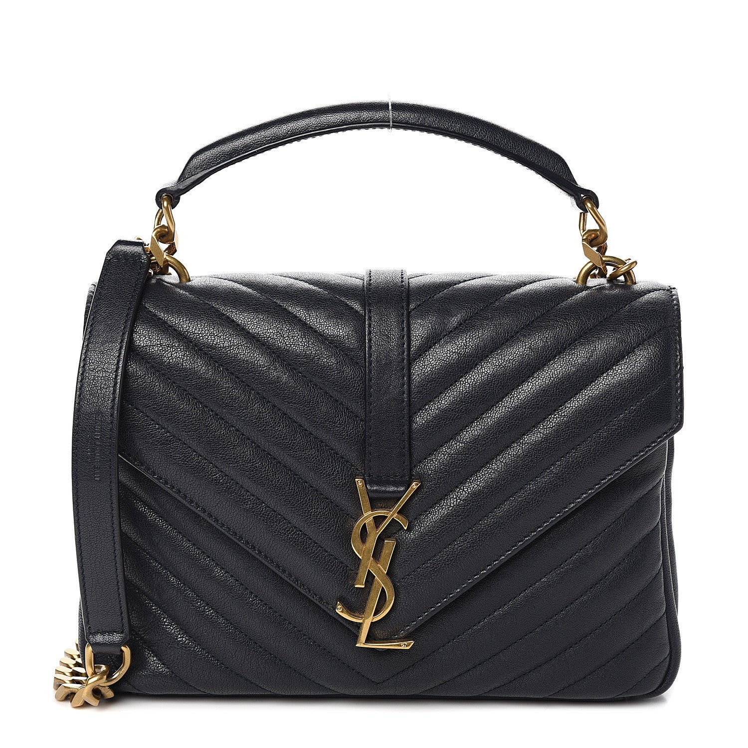 Saint Laurent Sheepskin Matelasse Chevron Monogram Medium College Bag Deep Marine 1 of 8