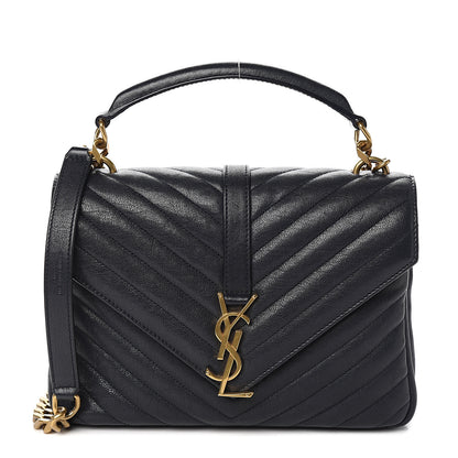 Saint Laurent Sheepskin Matelasse Chevron Monogram Medium College Bag Deep Marine 1 of 8
