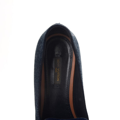 Louis Vuitton Denim Tassel Loafers 38.5 Navy 10 of 12