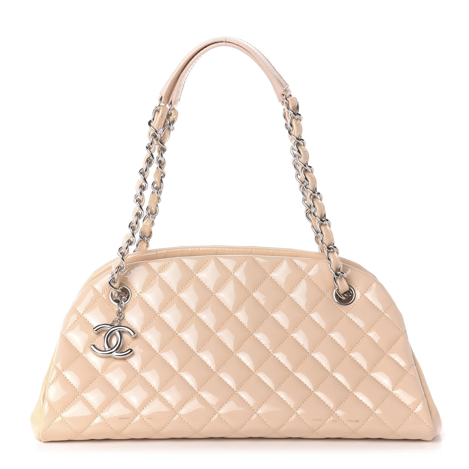 Chanel Patent Quilted Medium Just Mademoiselle Bowling Bag Beige 1 of 12