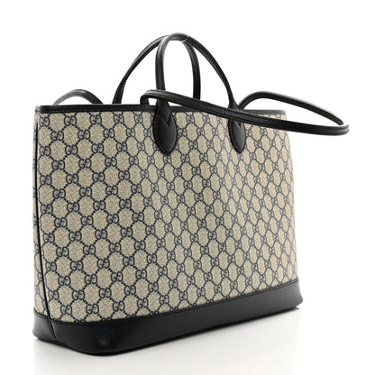 Gucci GG Supreme Monogram Textured Dollar Calfskin Medium Ophidia Shoulder Tote Bag Beige Blue 3 of 10