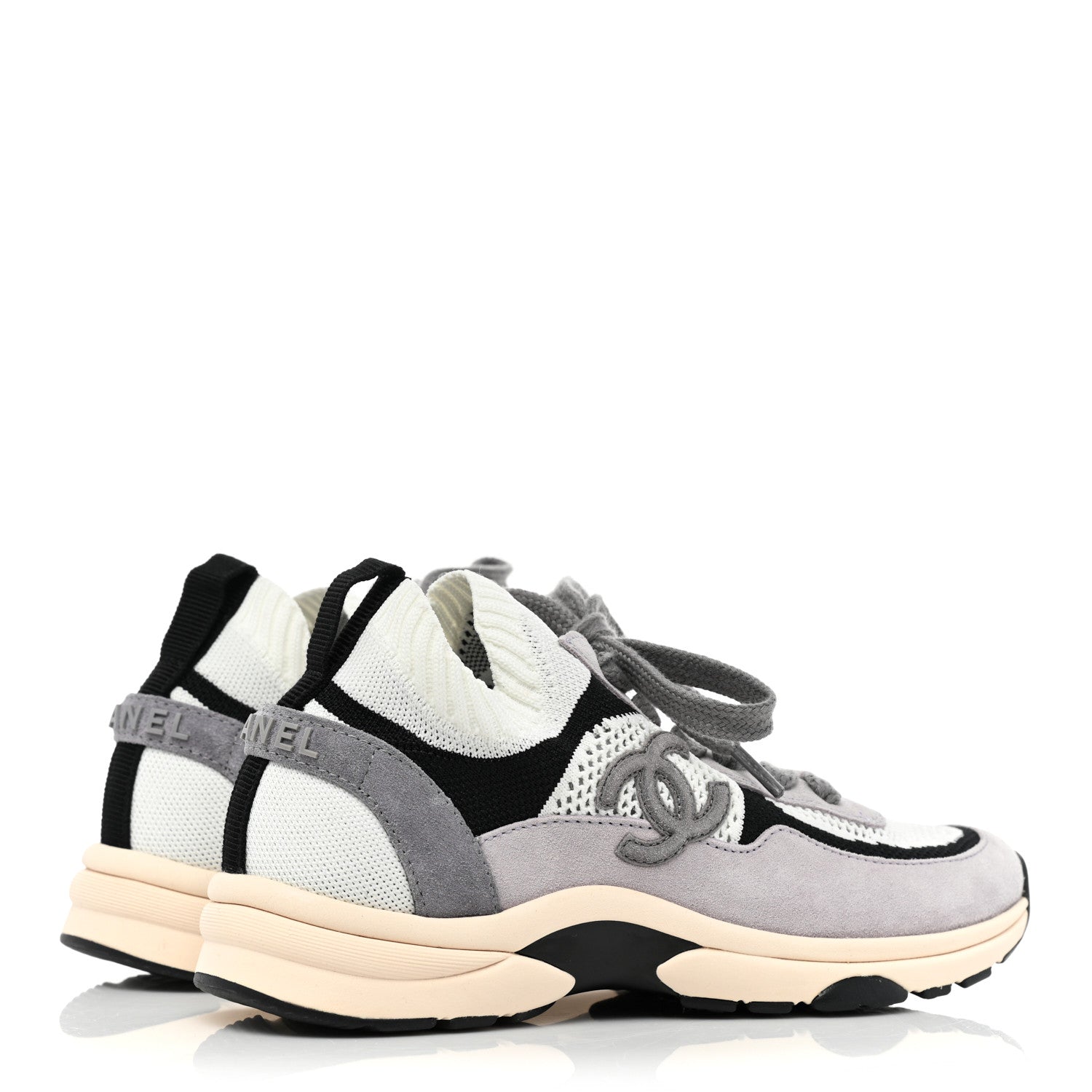 Chanel Mesh Suede Fabric Womens CC Sneakers 36.5 White Black Purple Dark Purple 5 of 10