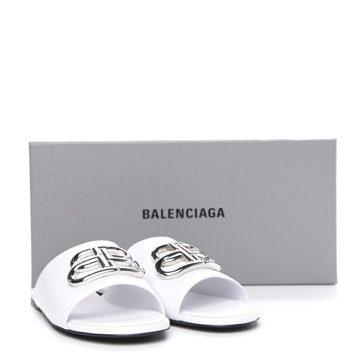 Shiny Sheepskin Oval BB Mule Sandals 36.5 White