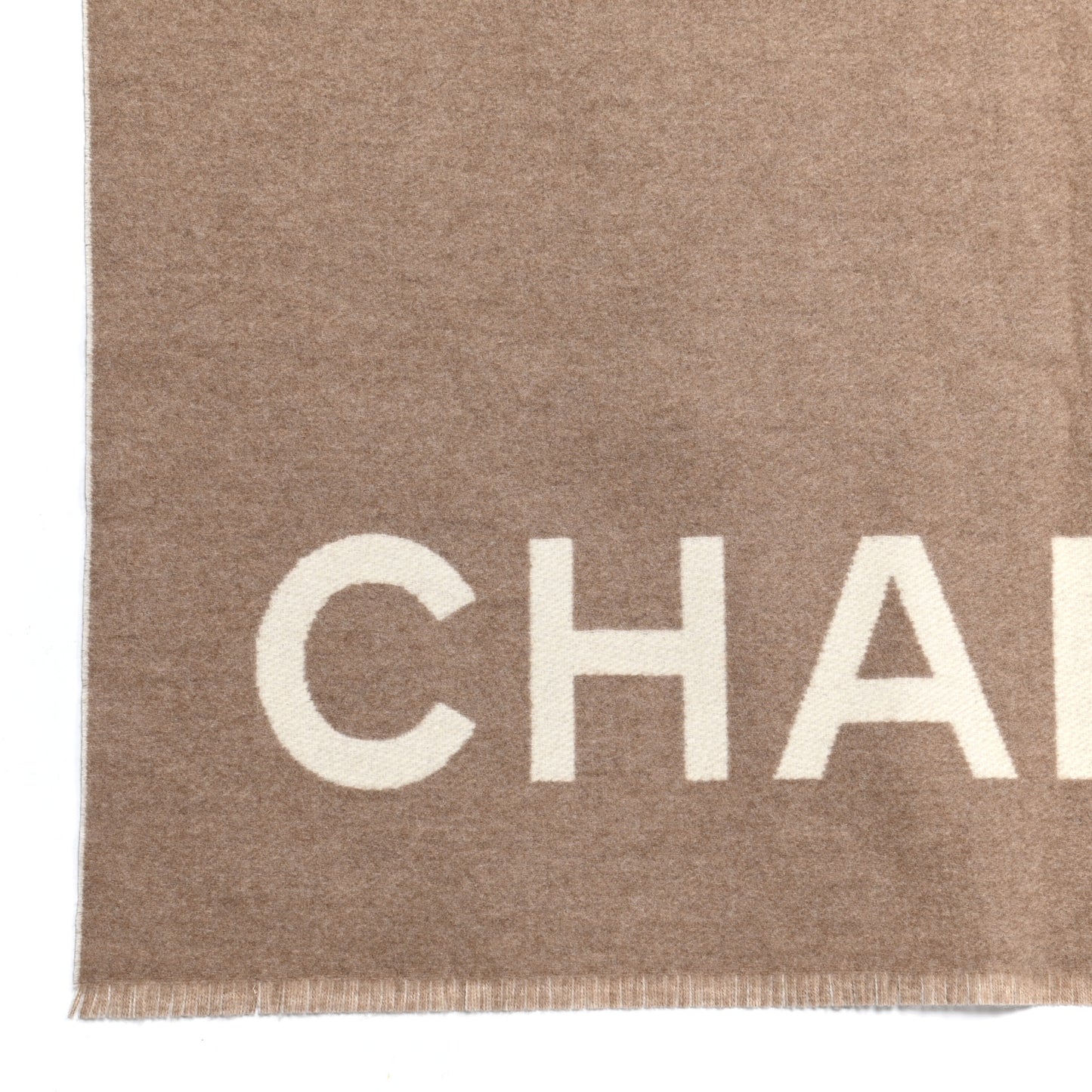 Cashmere CC Fringe Stole Beige White