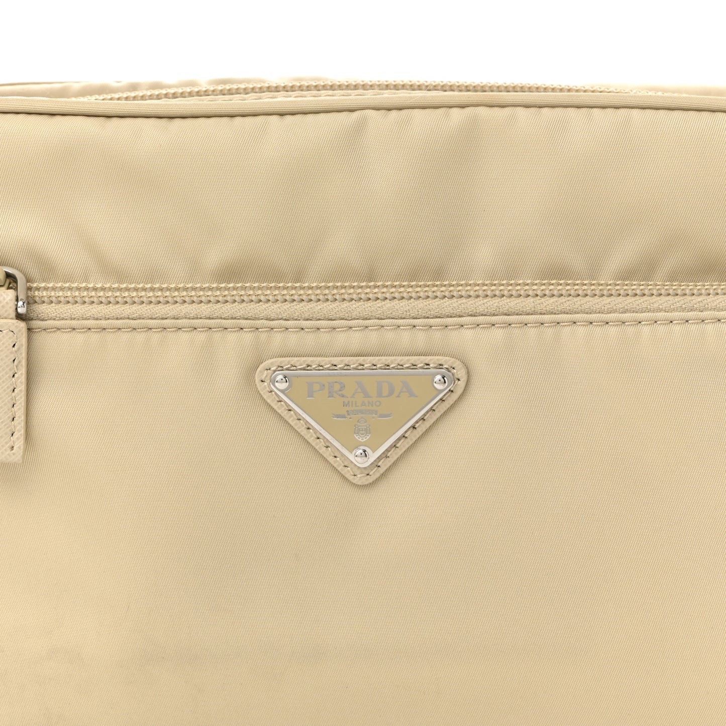 Re-Nylon Vela Saffiano Pocket Double Zip Shoulder Bag Deserto