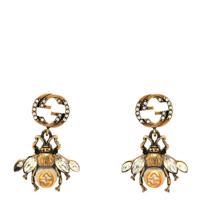 Gucci Crystal Pearl GG Drop Bee Earrings Gold 1 of 4