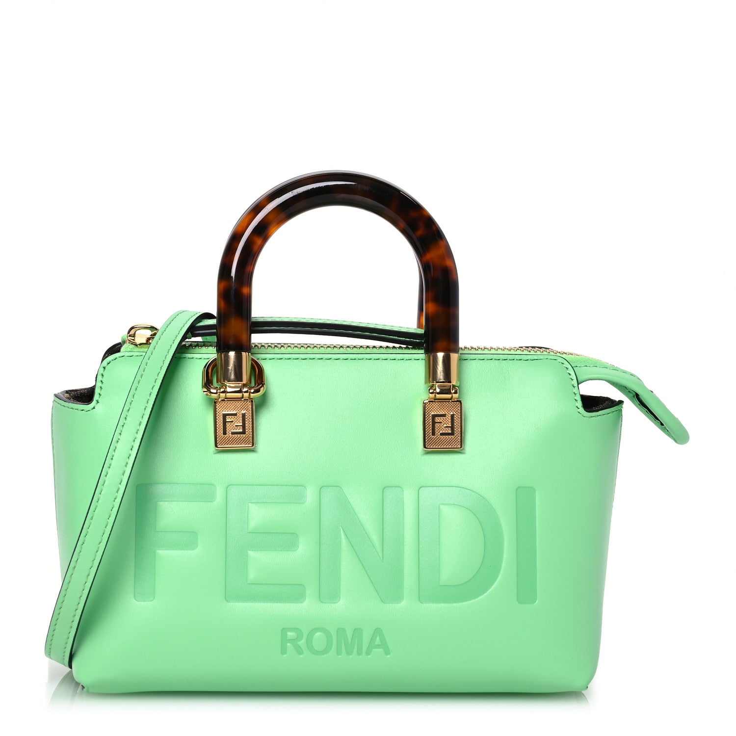 Fendi Vitello King Plexiglass Logo Embossed Mini By The Way Top Handle Boston Bag Edamame 1 of 12