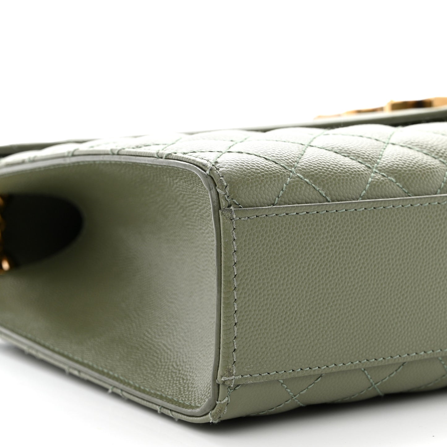 Grain De Poudre Textured Mixed Matelasse Large Triquilt Monogram Satchel Light Sage