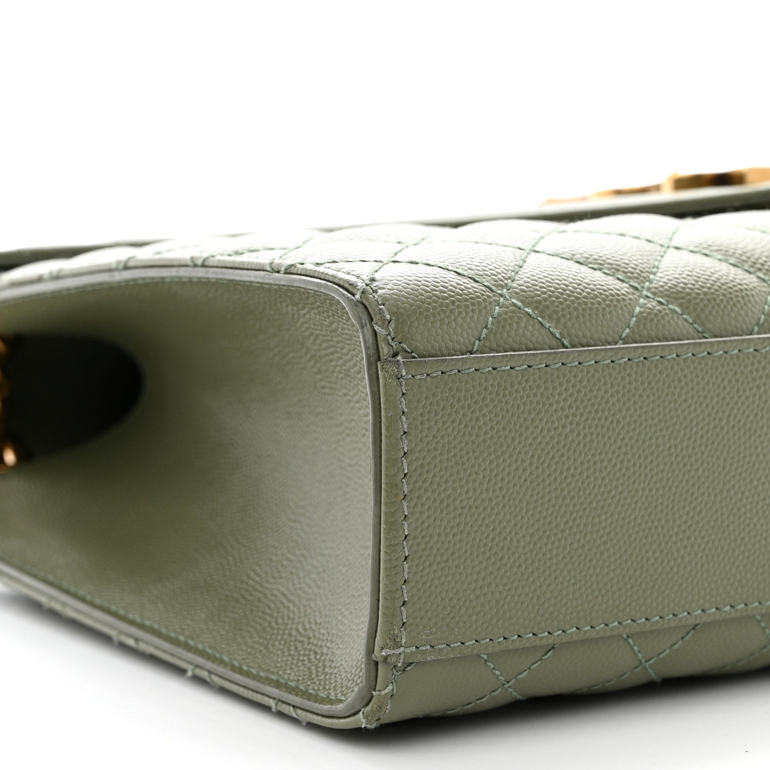 Saint Laurent Grain De Poudre Textured Mixed Matelasse Large Triquilt Monogram Satchel Light Sage 9 of 11