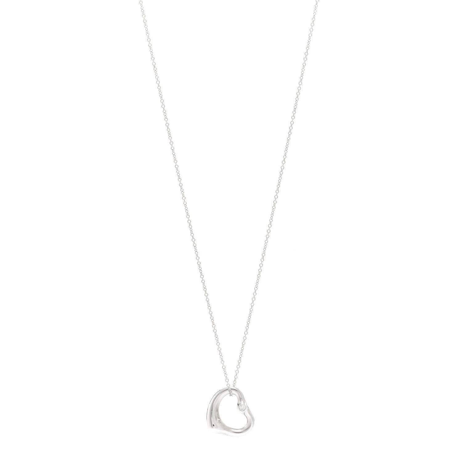 Tiffany Sterling Silver Diamond 16mm Elsa Peretti Open Heart Pendant Necklace 1 of 4