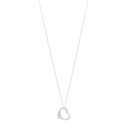 Tiffany Sterling Silver Diamond 16mm Elsa Peretti Open Heart Pendant Necklace 1 of 4