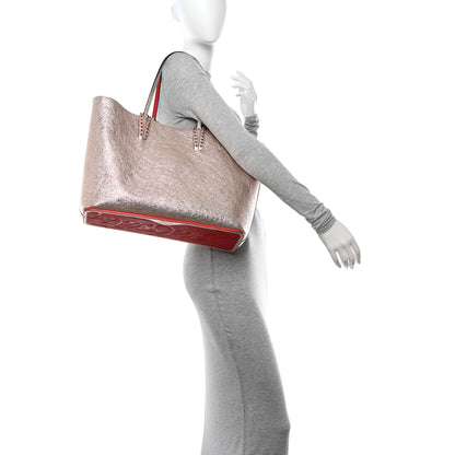 Christian Louboutin Metallic Crinkled Calfskin Spiked East West Cabata Rose Gold 2 of 12