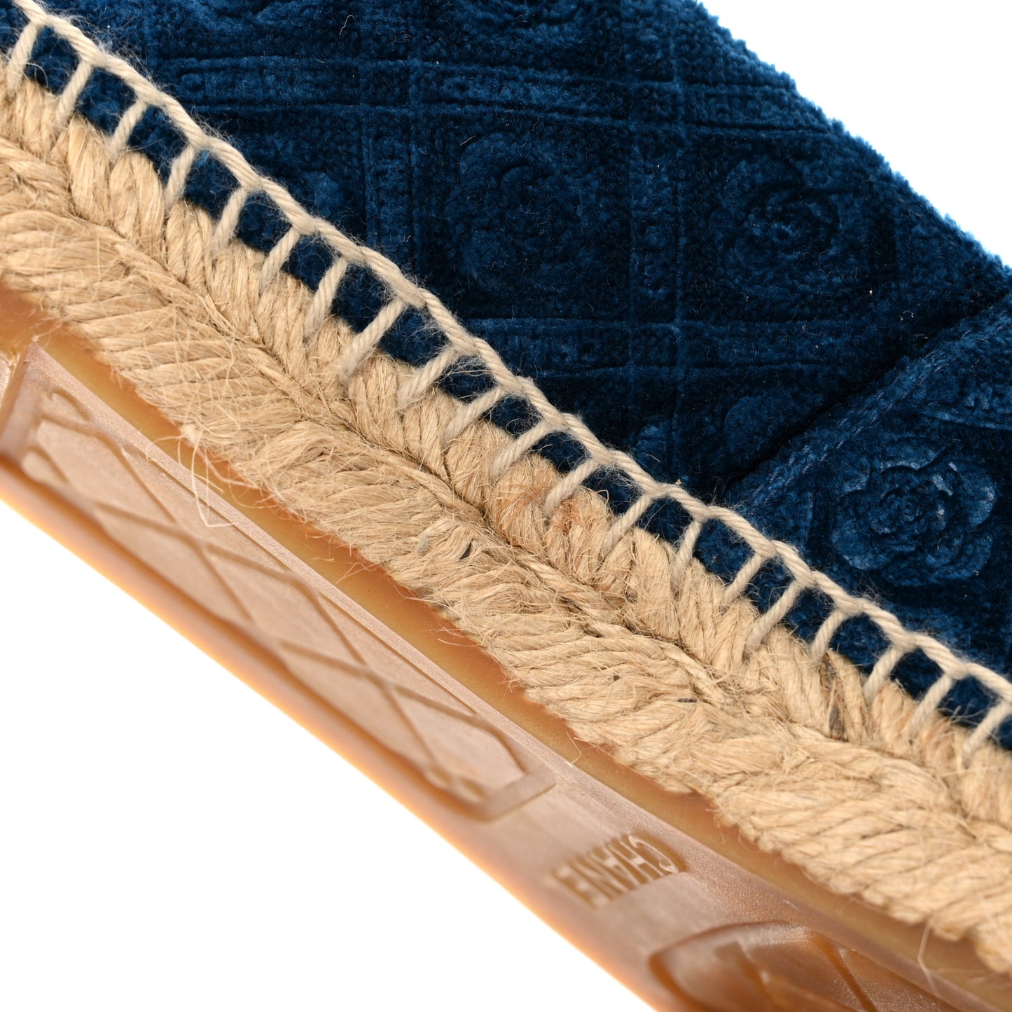 Velvet Grosgrain Quilted Camellia CC Espadrilles 37 Navy Black