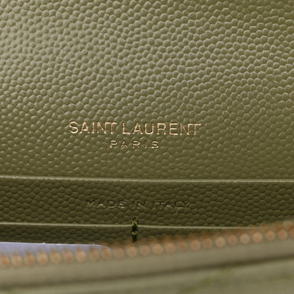 Saint Laurent Grain De Poudre Matelasse Chevron Monogram Envelope Chain Wallet Pistache 6 of 11