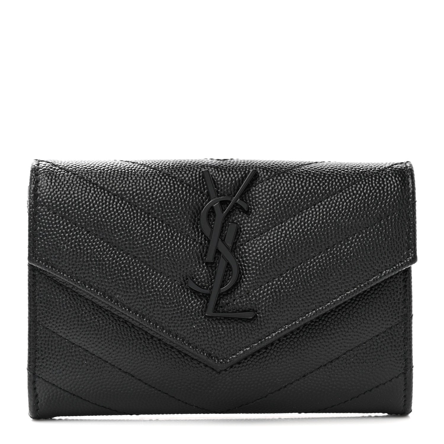 Saint Laurent Grain De Poudre Matelasse Chevron Small Monochome Monogram Envelope Wallet Black 1 of 7