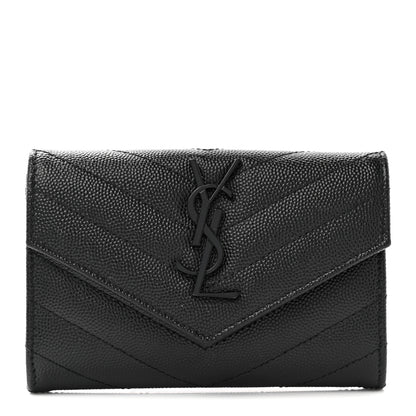 Saint Laurent Grain De Poudre Matelasse Chevron Small Monochome Monogram Envelope Wallet Black 1 of 7